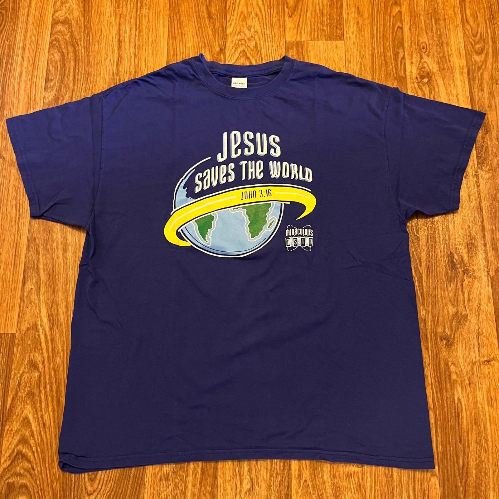 Vintage Jesus Tee Men XL Blue Jesus Saves The World John 3:16 Graphic S