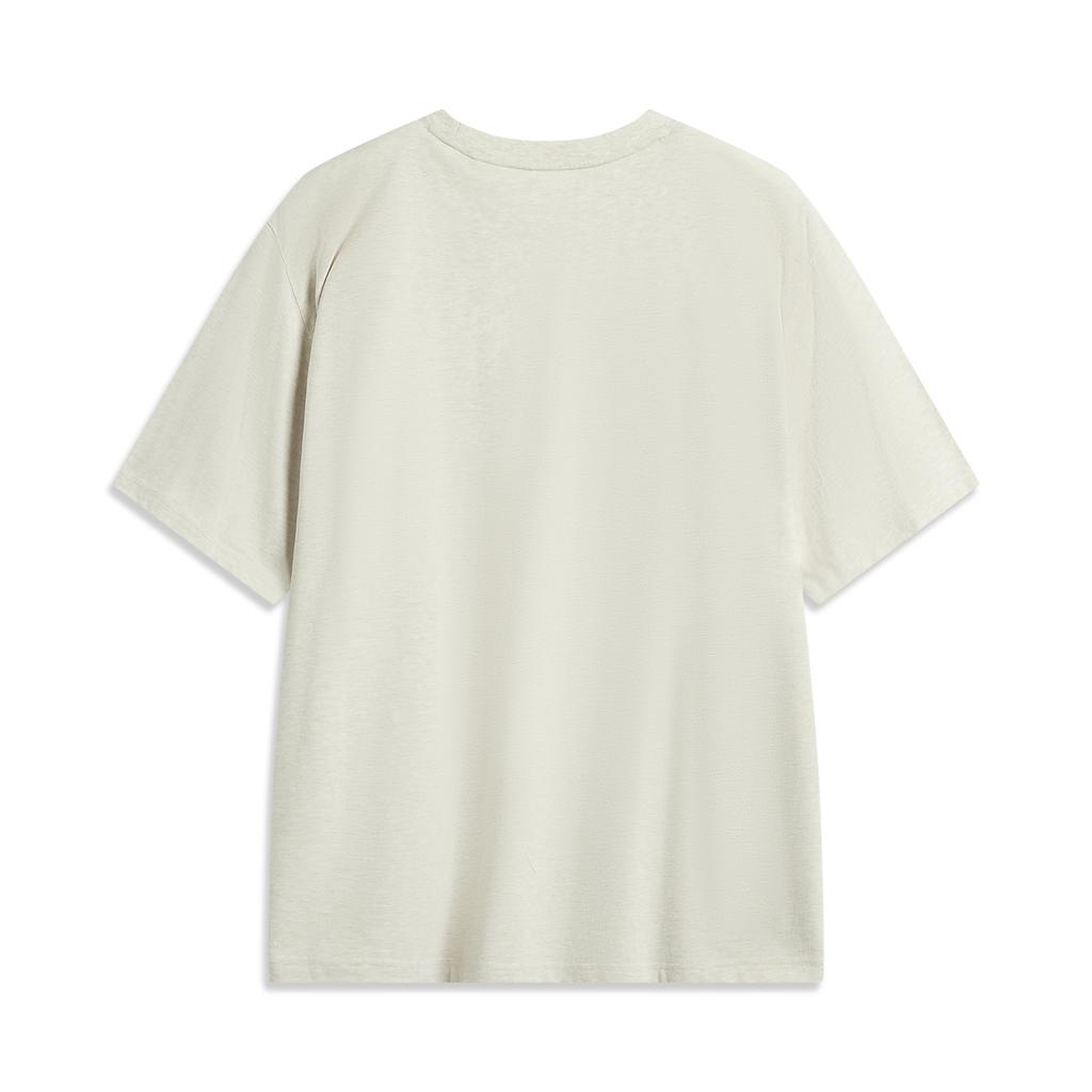 Li Ning Badfive Solid Color Round Neck Comfortable Breathable Versatile Loose Short Sleeve T-Shirt Men T-Shirts Flower-Gray Light-Khaki AHSV009-6