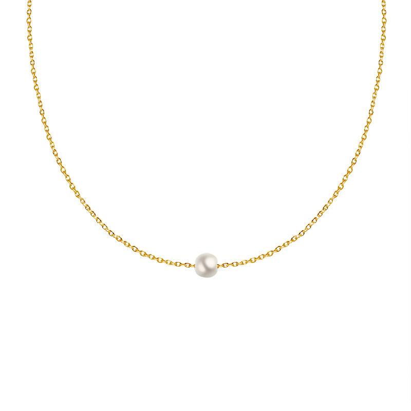 European & American Pearl Pendant Gold Necklace: Women's Simple Luck Beads Stainless Steel Clavicle Chain