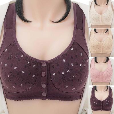 36-52 Large Size Bra Front Buckle Zipper Underwear Women Without Steel Ring Gather Top Support Pure Cotton Comfortable Bra B Cup