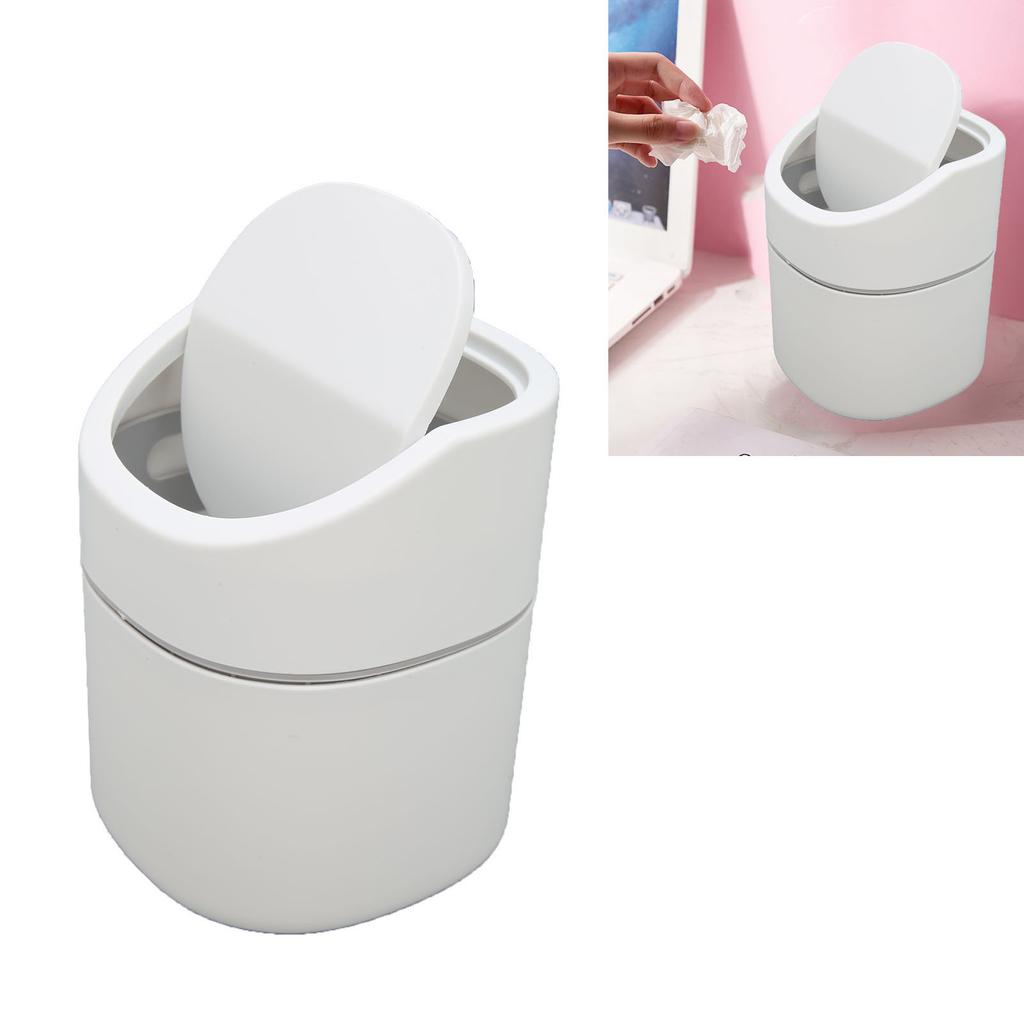 Desktop Garbage Can Button Flip Cover Reduce Odor Trash Debris Collector Can 2L Capacity