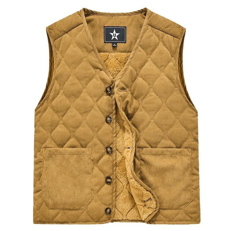 Autumn and Winter Warm Vest with Velvet, Men's Vest, Workwear, Corduroy V-neck Jacket