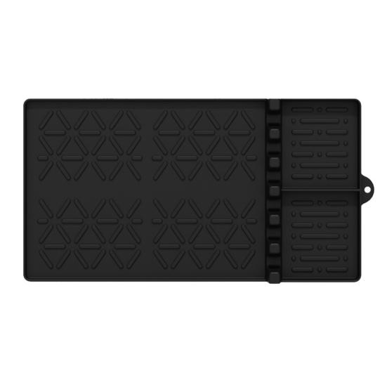 Silicone Grill Mat Heat-Resistant Multi-Slot Tool Organizer for BBQ Grilling Non-Slip Food-Grade Side Shelf Pad with Grease Drip Tray Dishwasher Safe