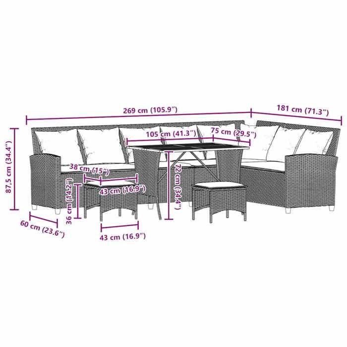 VidaXL Salon de jardin 4 pcs avec coussins forme L gris résine tressée, ensemble de canapé d'extérieur, ensemble de salon de 3365326