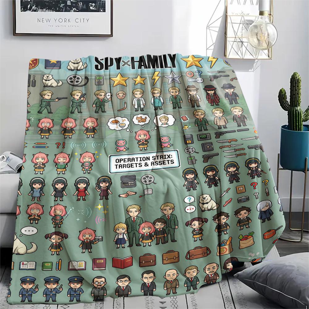 Spy x Family Pixel & Spy Themed pattern Flannel Blanket, Comfortable for All Seasons, Home Decor, Warmth and Comfort, Perfect for Gifts. 80cm x 120cm