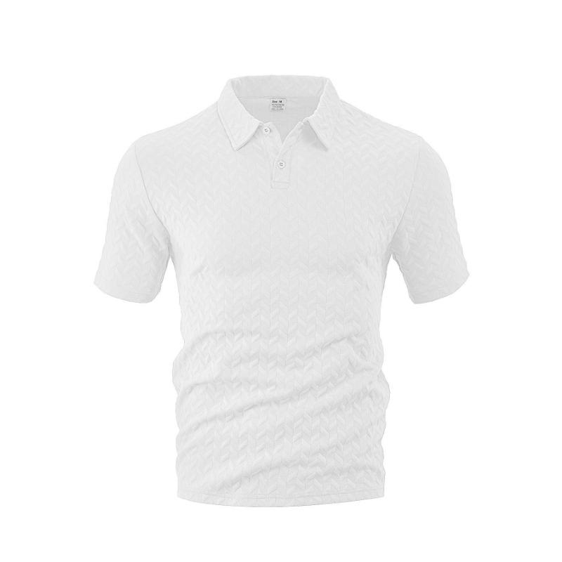Men Jacquard Fabric Polo Shirt Summer Thin Breathable Moisture Wicking Short Sleeve T Shirt S белый