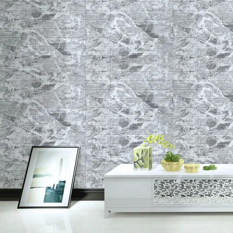 1/5/10pcs 3D Wall Panel Self Adhesive Foam Plastic Wall Sticker Peel Living Room Bedroom Marble Sticker TV Wall Paper Home Decor