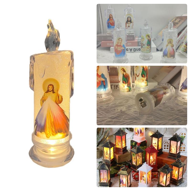 Jesus Catholic Christian Religious Ceremony Virgin Electronic Flameless LED Devotional Prayer Candles Light Religious Decoration