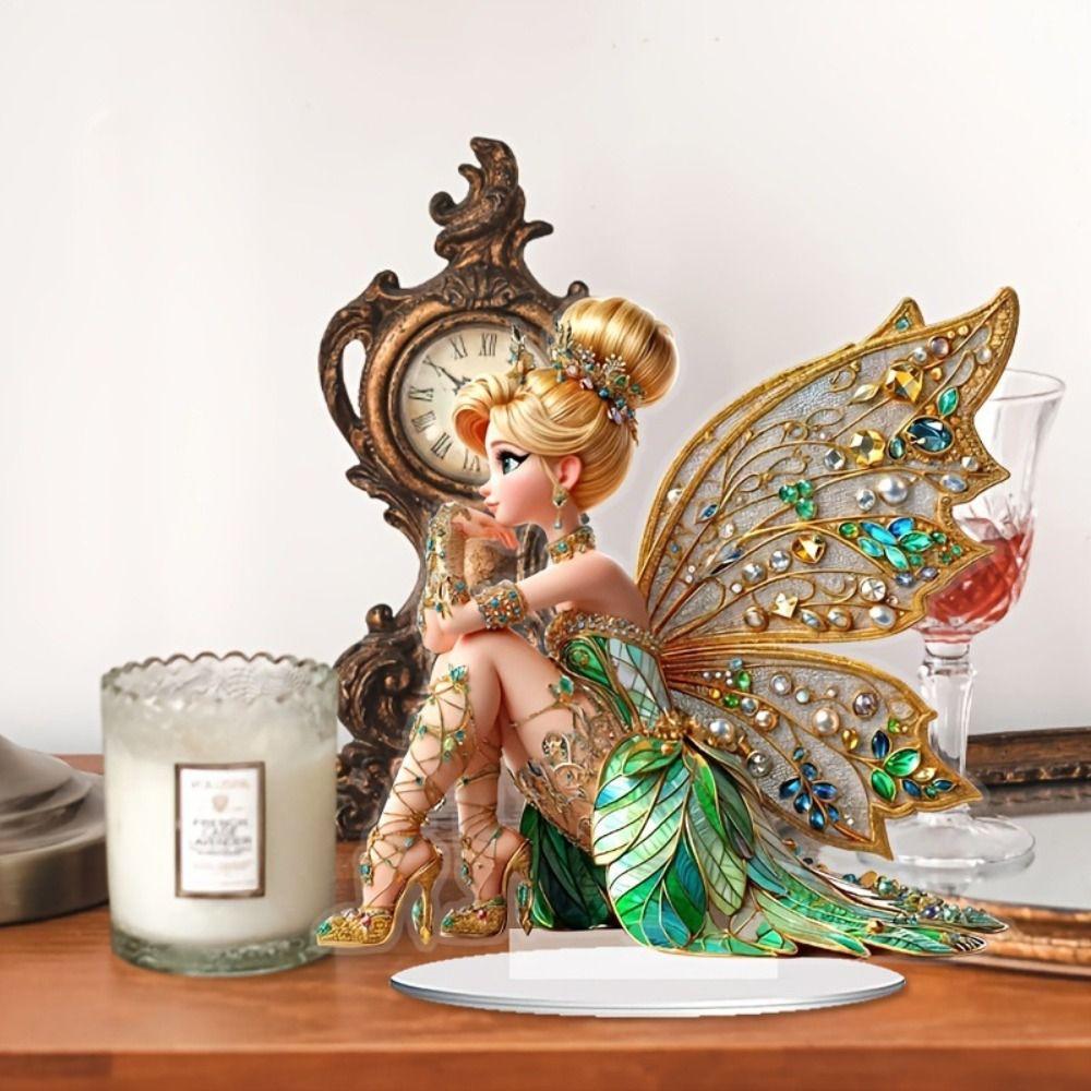 With Base Acrylic Fairy Statue Ornament Waterproof Desktop Ornament Kid Gift Fairy Figurine  Office