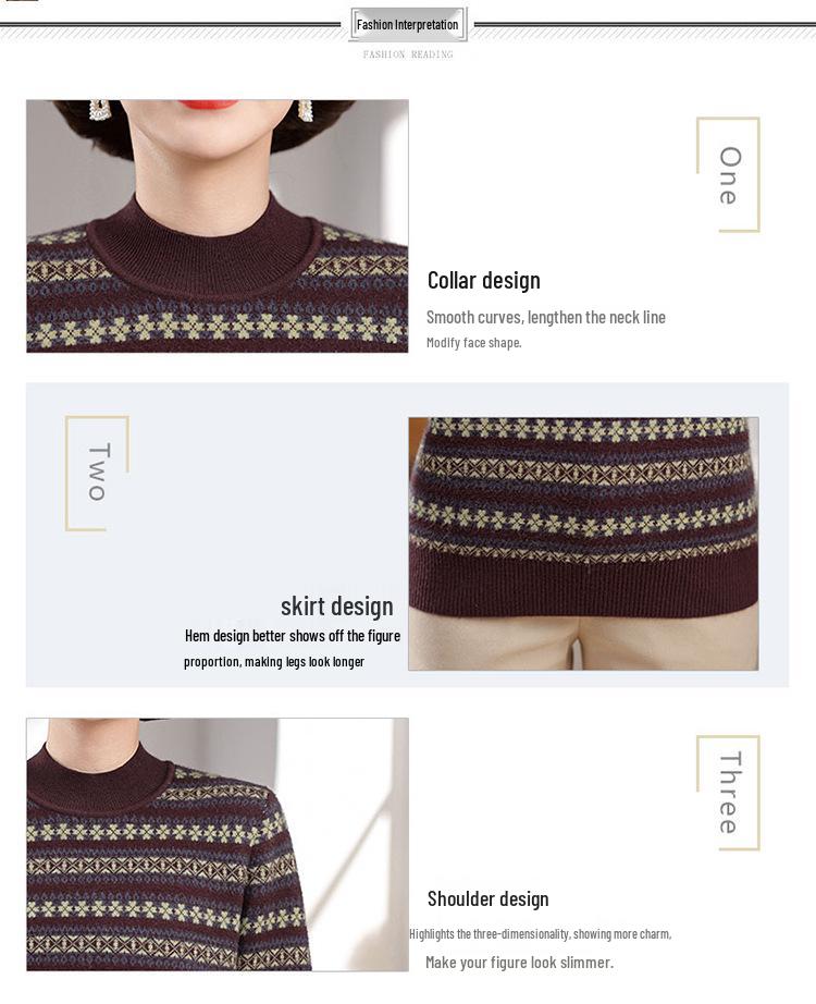 Mother's Winter Plus Velvet Sweater: Stylish, Fashionable, and Warm Base Layer for Middle-Aged and Elderly Women.