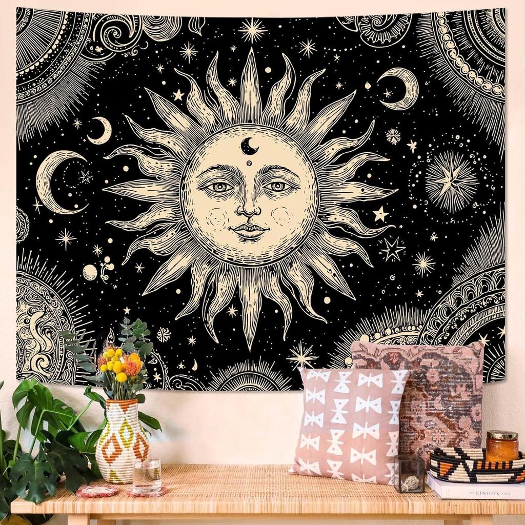 Tapestry Vintage Celestial Sun Moon Tapestries Starry Sky Wall Hanging Mystical Astrology Line Art Decor Bedroom Dormitory