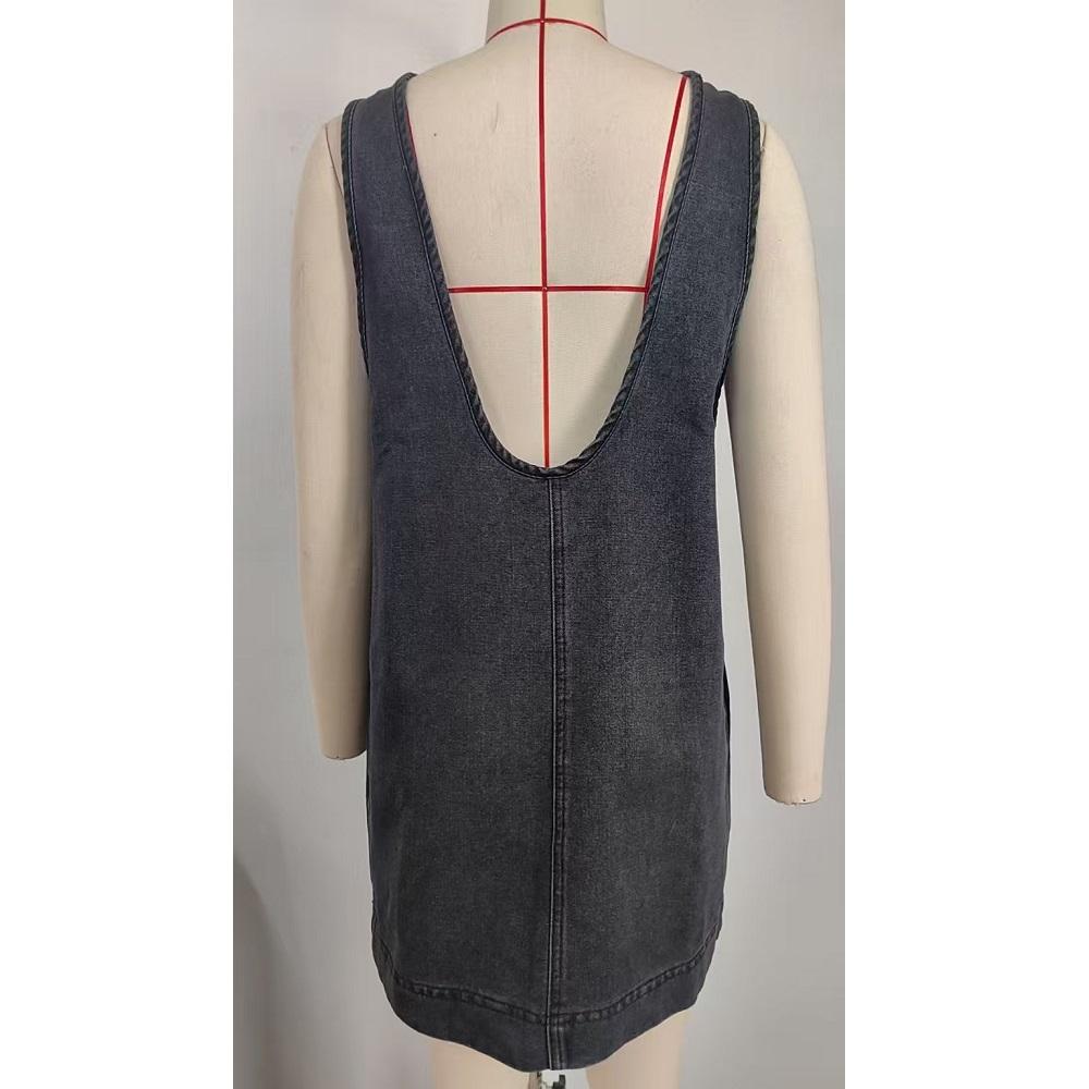Gilets Robes en Jean Denim pour Femmes Sans Manches Épaules Dénudées Dos Nu Décontracté Robe Débardeur Avec Poches