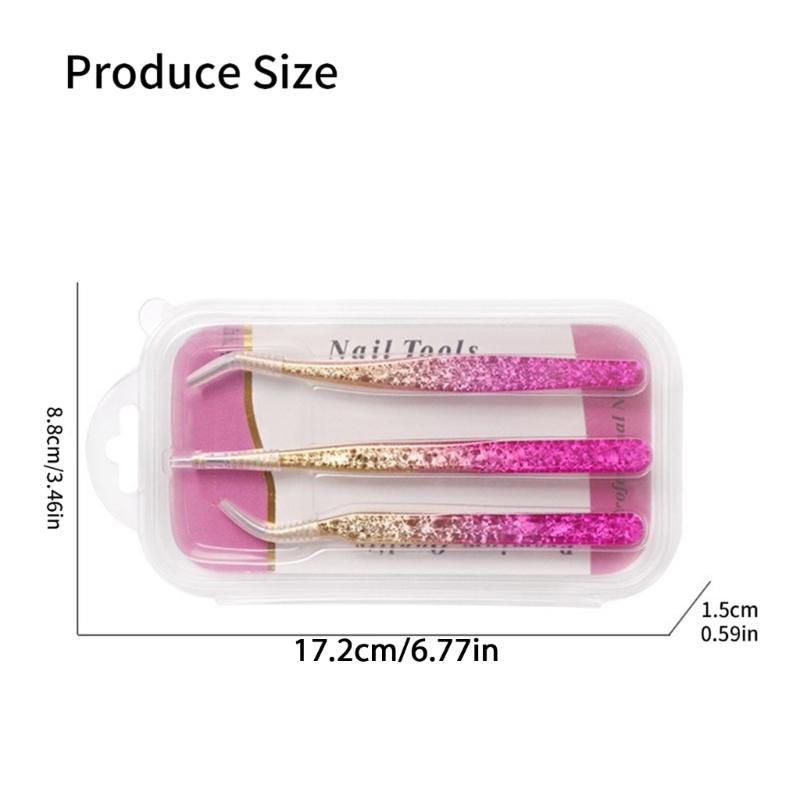 3 Stück Wimpernverlängerungspinzetten Metall-Nagelkunstpinzetten Gerade und gebogene Spitze Pinzetten Nagelpinzetten Make-up-Werkzeug