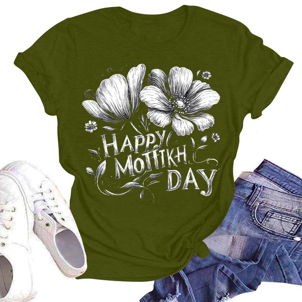 Women's Casual Fashion Street Slim Short Sleeve Mother's Day Printed T-Shirt Top