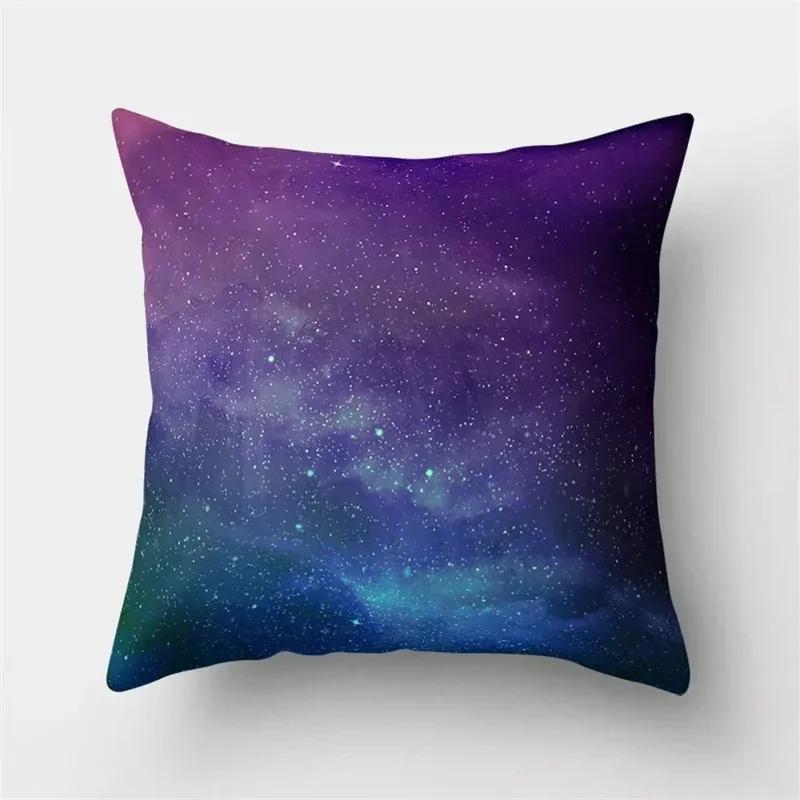 Rainbow Starry Sky Moon Fantasy Pattern Throw Pillow Cover With Short Plush Print For Living Room Sofa Decoration Cushion Cover