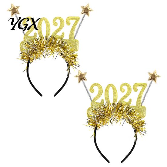 Joyful Atmosphere Party Gear 2 Pcs 2027 New Year Eyeglasses, Plastic Glitter Number Glass Frame, Durable Wear Shiny Unisex Headband for Eve