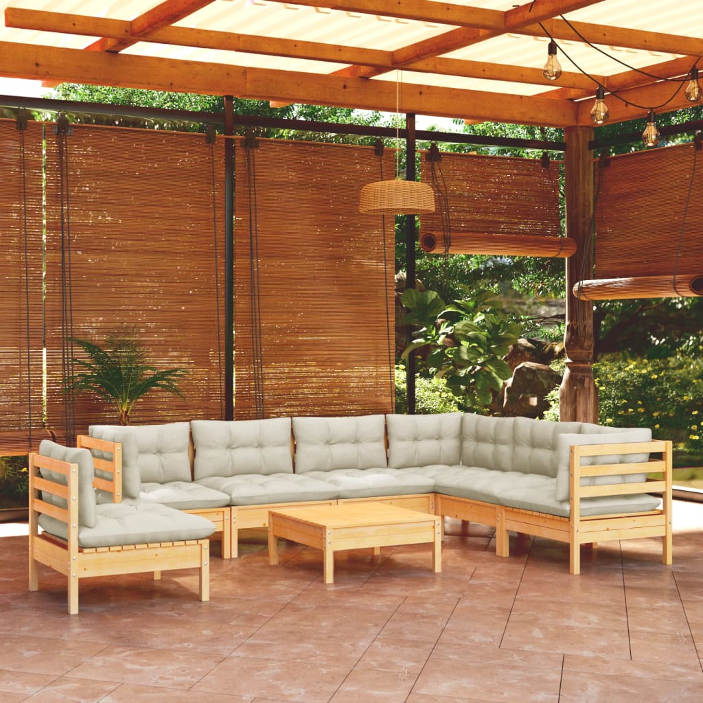 Vidaxl 8-Cz. Set da Giardino, Cuscini Crema, Pino