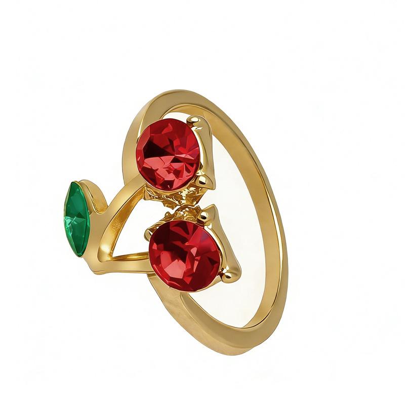 

Hipster Red Cherry Closed Diamond Ring ins Simple Index Finger Ring Student золотой