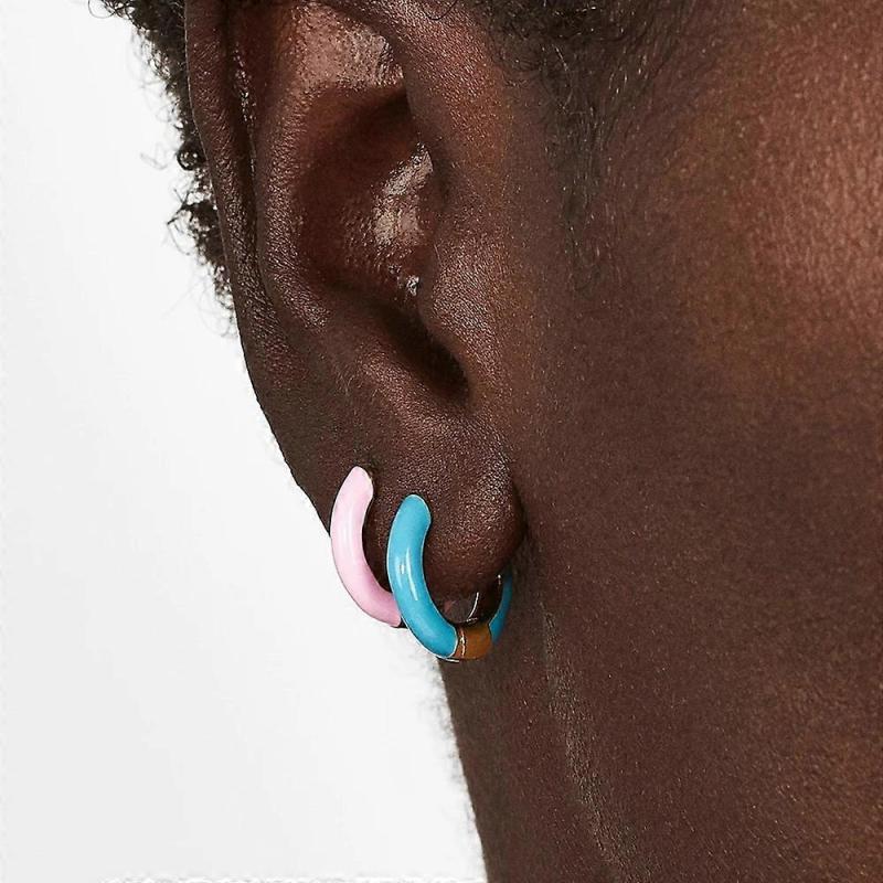 Colorful Neon Enamel Huggie Hoop Earrings Stainless Steel Dopamine Small Ear