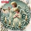Tinplate Art Round Metal Sign Angel Christmas Tree Home Wall Decor