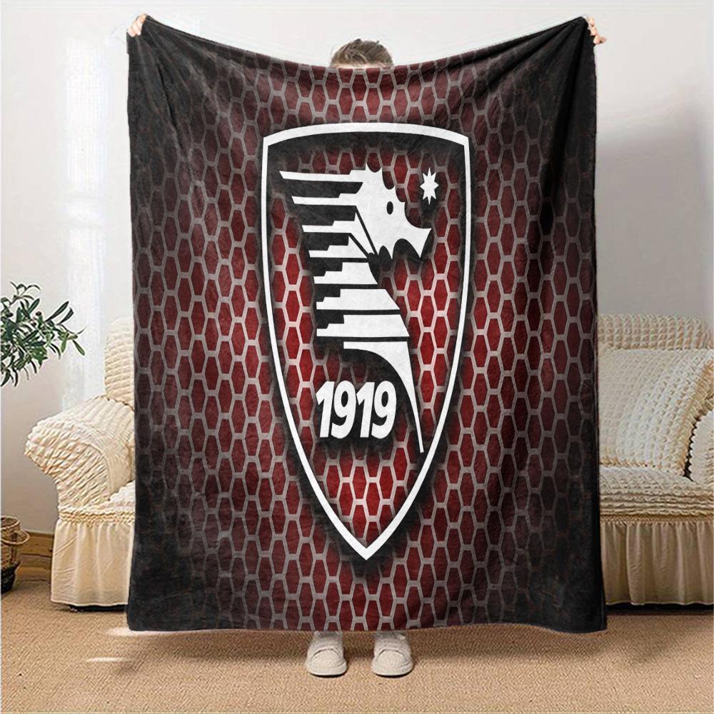 Salernitana 1919 Crest Design Flannel Blanket, Soft Polyester, Modern Design, All-Season for Camping, Travel, Gifts for Holidays or Birthdays