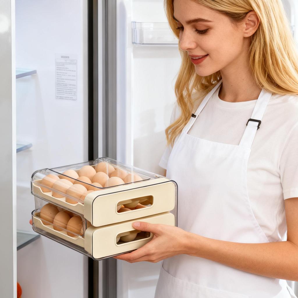 32-hole Egg Holder For Fridge 2-layer Large Drawer Type Storage Egg Container Refrigerator Organizer Box For Home Kitchen
