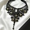 Halloween Black Lace Necklace, Skull Pirate Gothic Clavicle Choker for Women