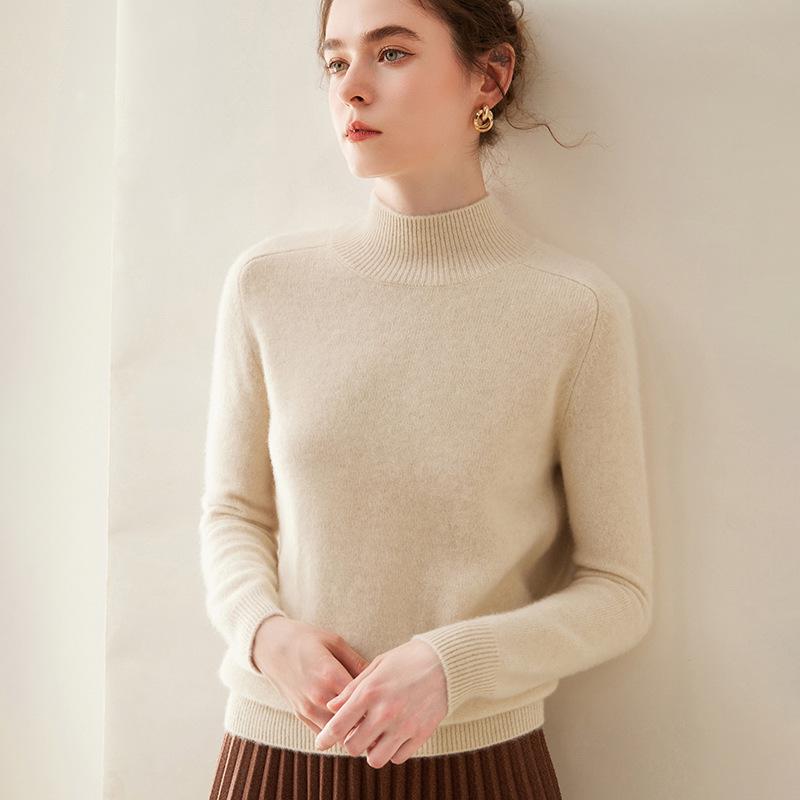 Women’s Thick Cashmere High Collar Knit Sweater – Autumn/Winter Saddle Shoulder Layer