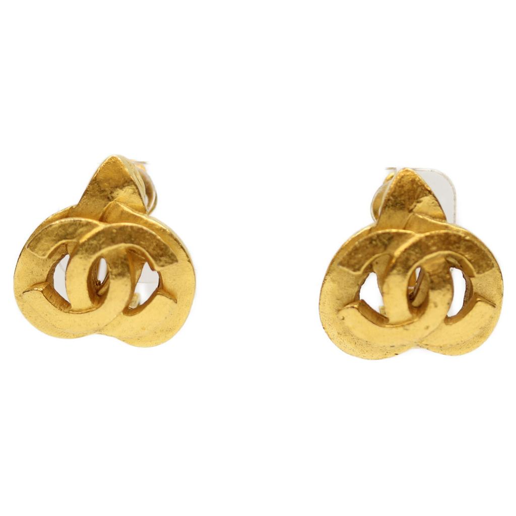 CHANEL 97P Gold Plated Heart-Shaped CC Logos Earrings Earring goldUsed