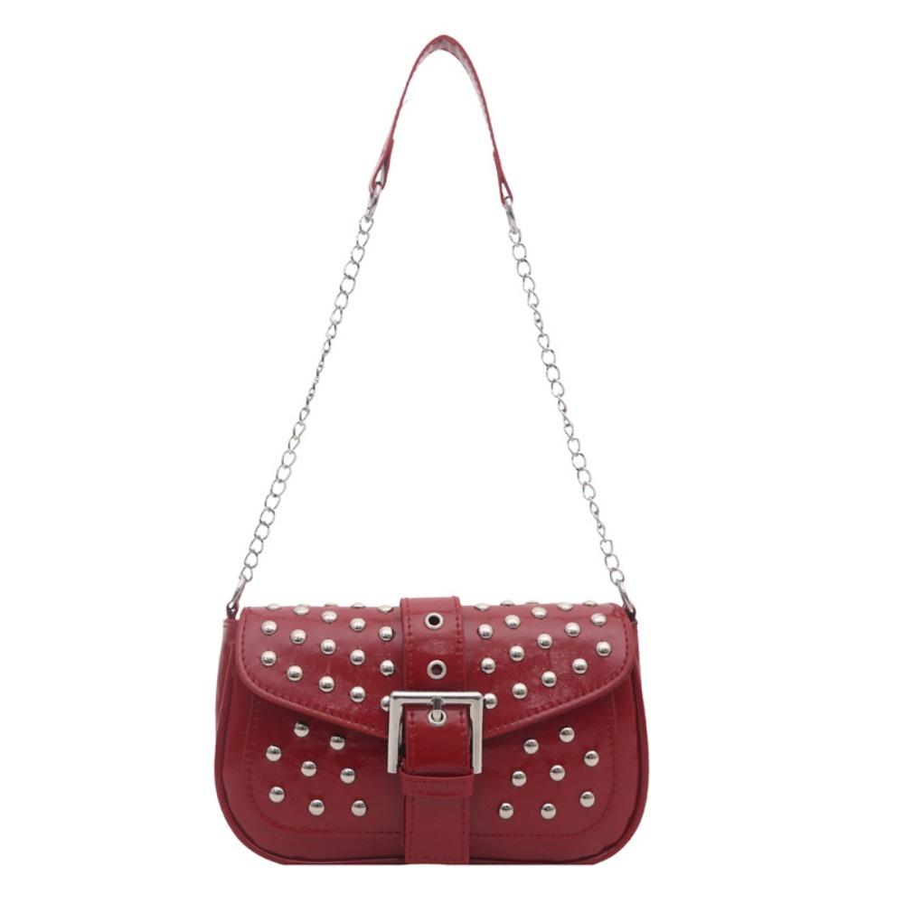 Y2K Rivet Shoulder Bag Retro Chain Crossbody Bags Trend Motorcycle Bag  Girls красный