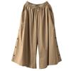 Johnature Women Vintage Loose Spring Wide Leg Pants Elastic Waist Cotton Belt Pockets Trouser Casual Pants