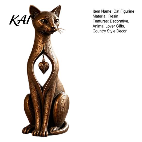 Retro Craft Decoration Vintage Distressed Cat Figurine, Rustic Animal Statue for Desk Shelf Home Modern Simple Accents Decor, Handcrafted Style