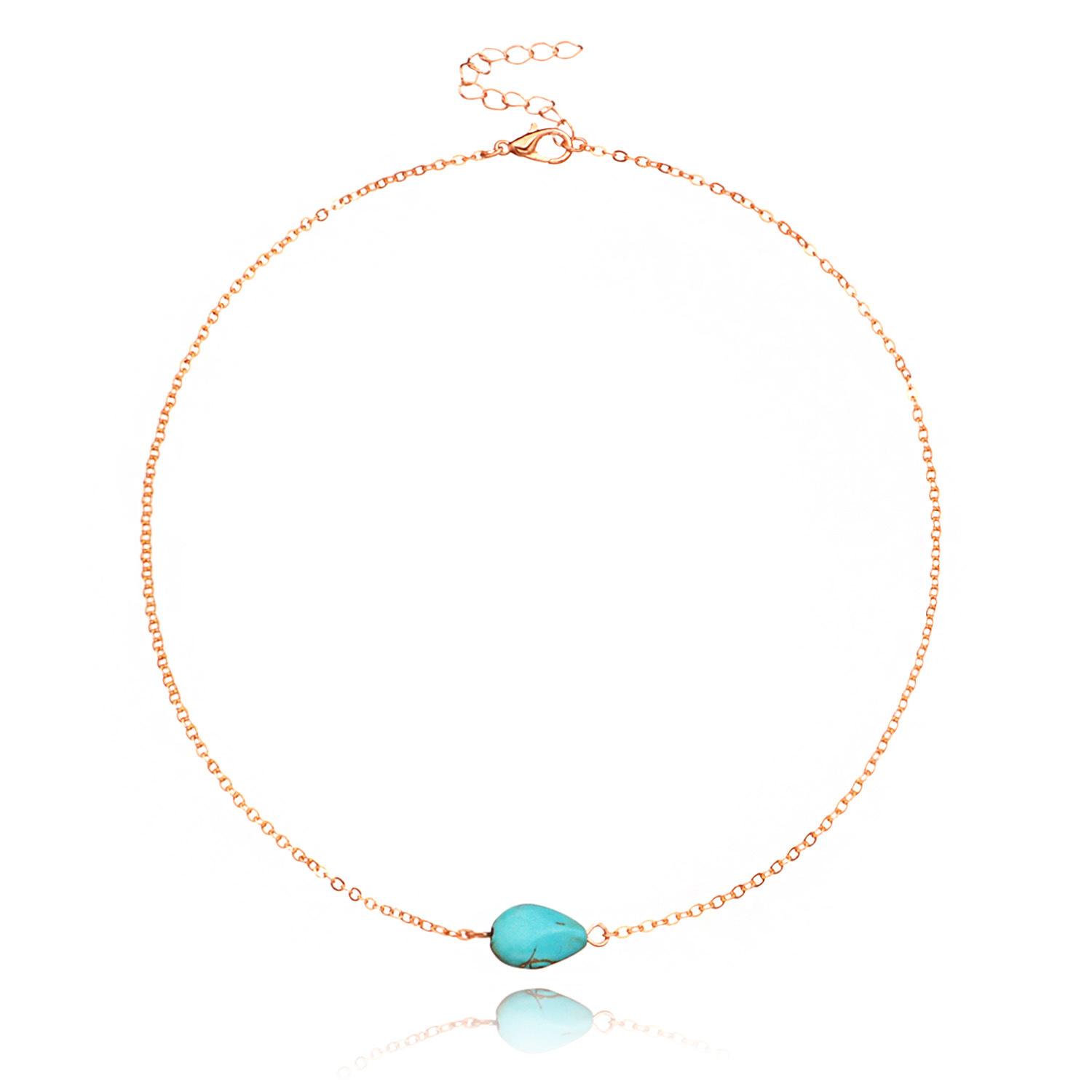 Exquisite and simple European and American alloy electroplating necklace turquoise pendant new neck chain золотой