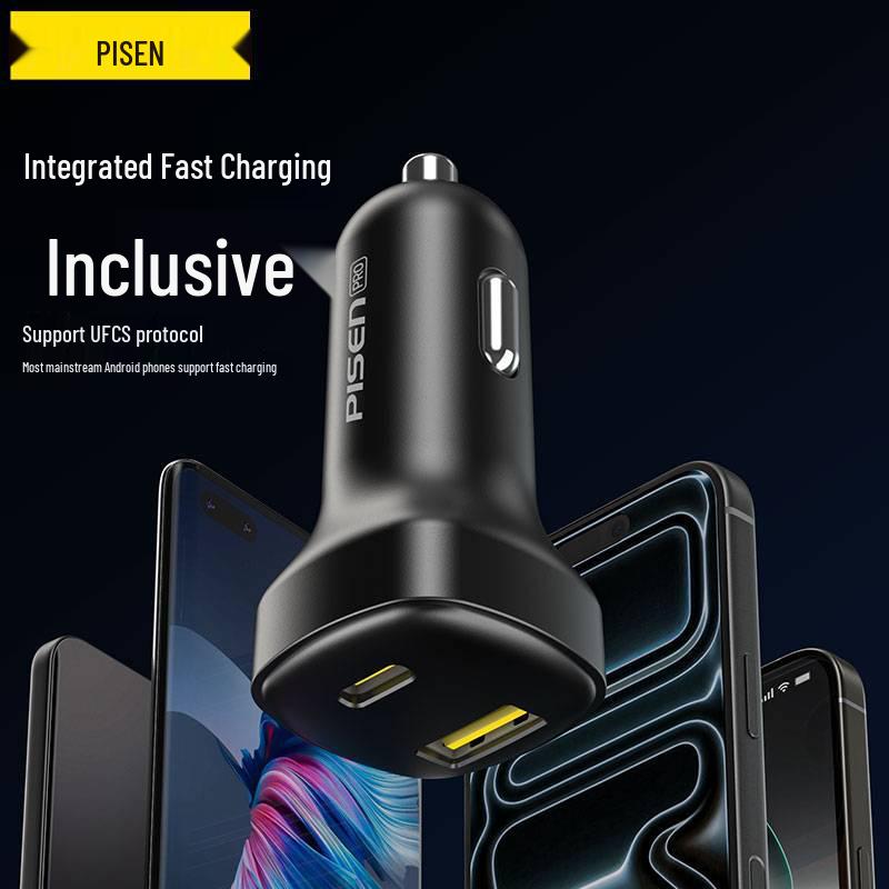 PISEN 65W Dual-Port Fast Car Charger Compatible with Huawei & Apple