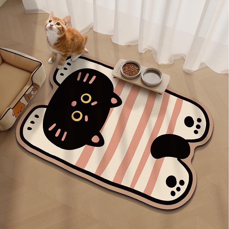 Pet Mat: Water-Absorbent, Leak-Proof Floor Mat for Dogs/Cats, Dirt-Resistant, Anti-Splash, Cartoon Design, Diatomaceous Earth.