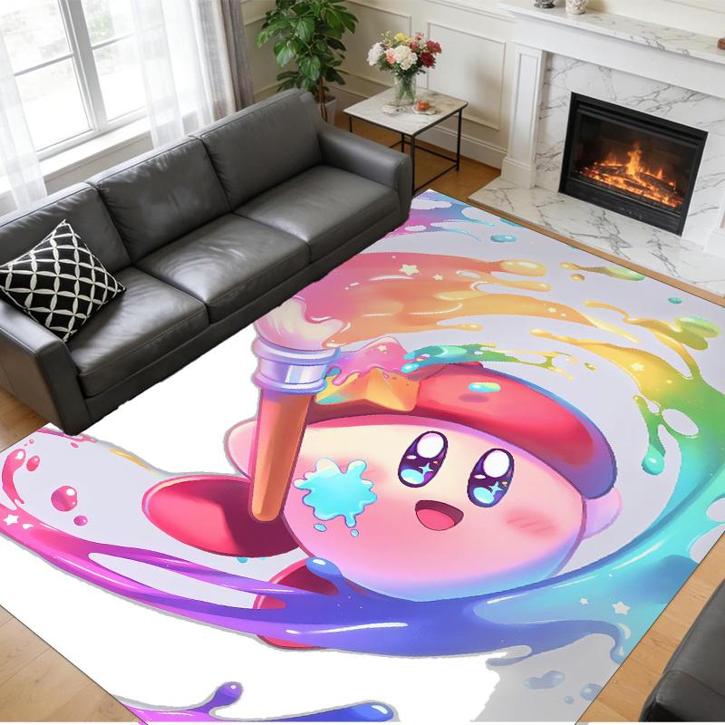 Rutschfeste Kristall-Samt-Bodenmatte, Teppich im Kirby-Design für Innenbereiche, Wohnzimmer, Schlafzimmer, Heimdekoration