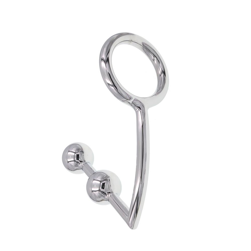 Stainless Steel Double Ball Anal Hook Penis Ring Penis Chrysanthemum Ball Male Anal Beads Adult Products Sex Tools