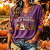 Women's Casual Thanksgiving Print V-Neck Pullover Top