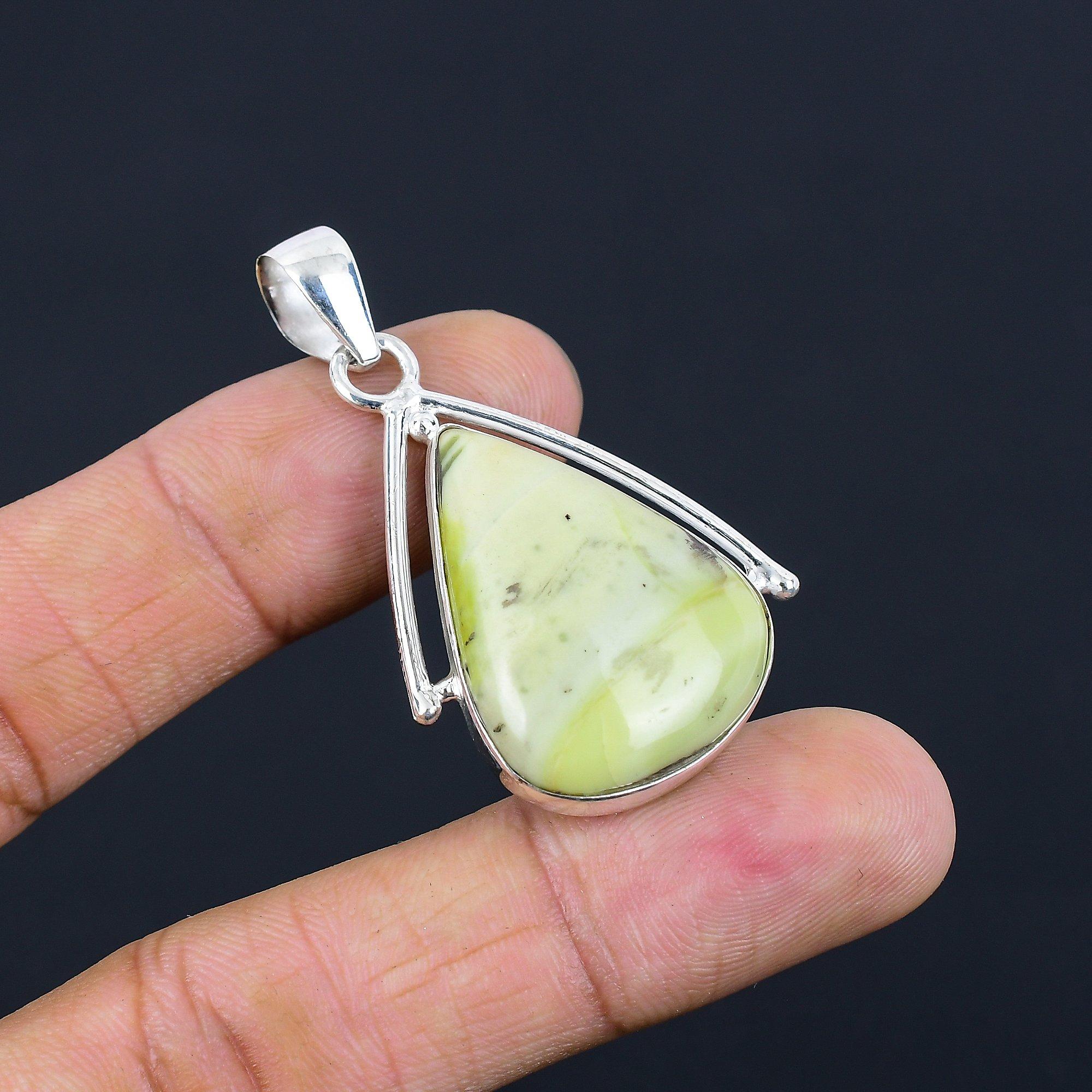 

Natural Serpentine Gemstone Pendant Handmade 925 Sterling Silver Indian Jewelry