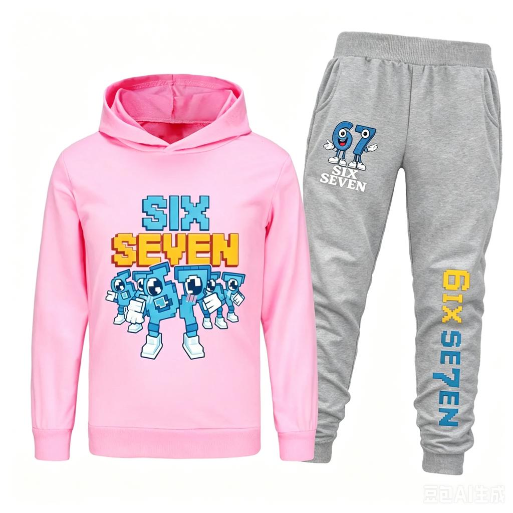 Spring Autumn Six Seven 67 Print Children Hoodies Set Kids Fashion Sportsuit Boys Long Sleeves Pants Suit 2 Piece Trouser Set