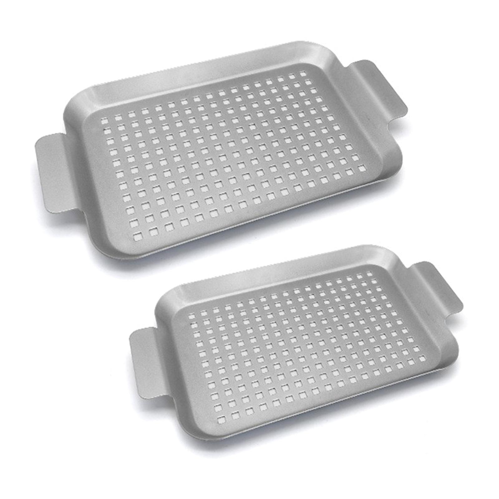 

2Pcs Oven Baking Dish Cookie Tray With Holes and Handle Outdoor Frying Pan Grill Pan For Indoor Cooking Barbecue Tray
