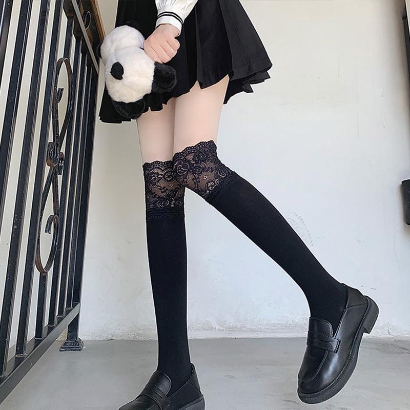 White Knee Length Stockings Women Lolita Calf Socks Mid Length Knee High Socks Sweet Thigh Pile Socks