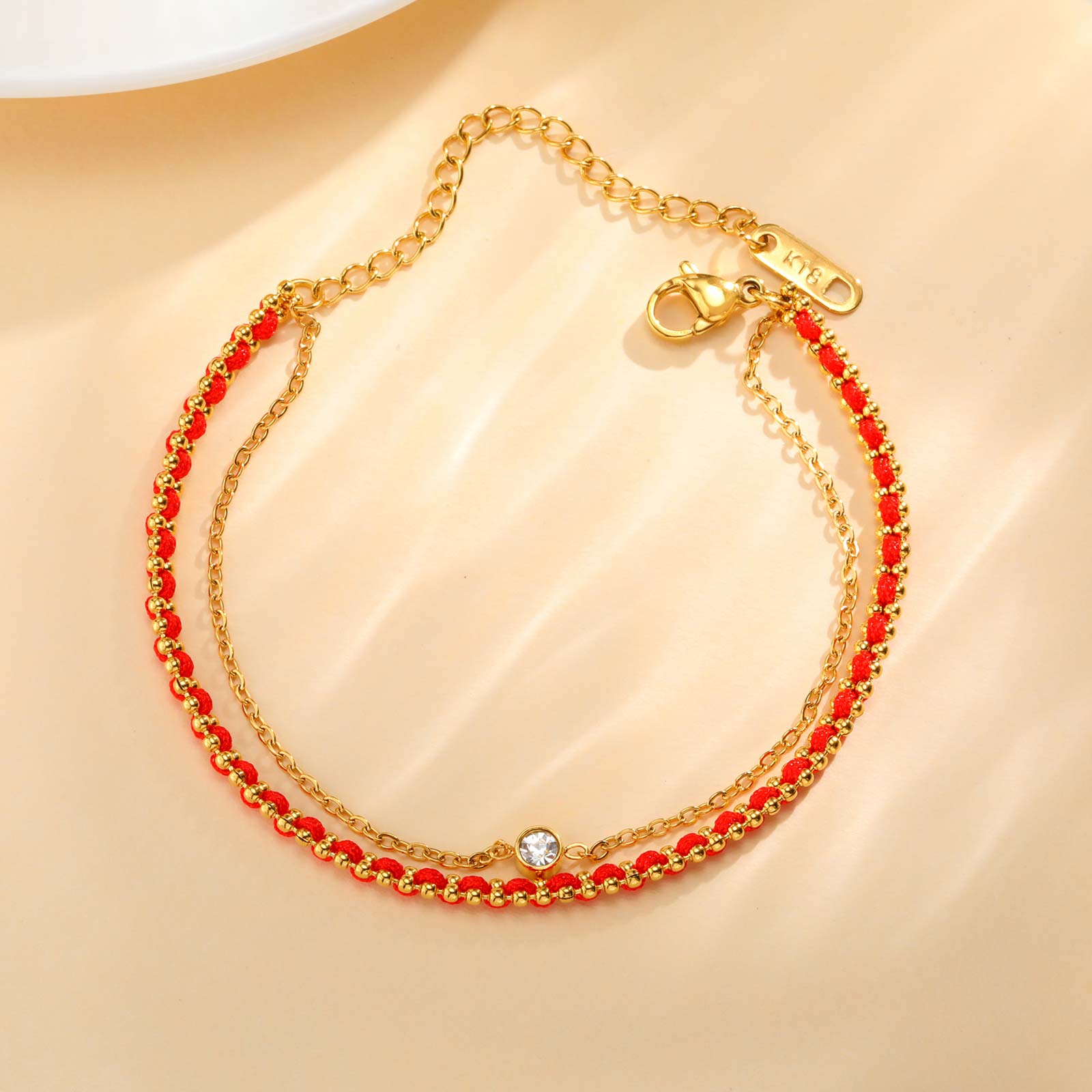 Red Rope Double-layer Zircon Bracelet for Women,Stainless Steel Rolo Chain Bracelets,18K Gold Plated Bracelet,Fashion Jewelry