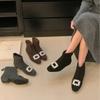 2025 Herbst neue kleine runde Zehe dicker Absatz mattierte Strassschnalle Haarreißverschluss niedriger Schaft Martin Mode Damen Kurzstiefel
