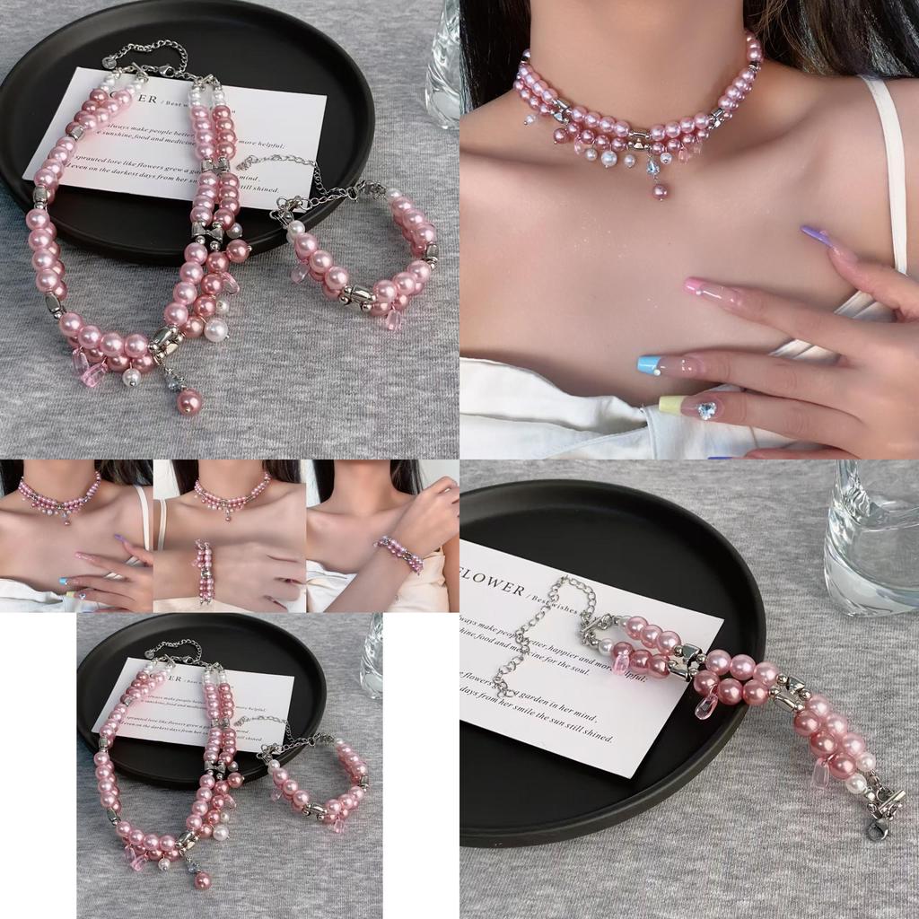 Exquisite Pink Double Layer Bead Bracelet For Women With Chic Geometric Design