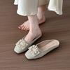 Fashion 2025 Spring/Summer New Fashion Rhinestone  Button Flat Bottom Shoes Satin Shallow Mouth Head Casual Women's Shoes