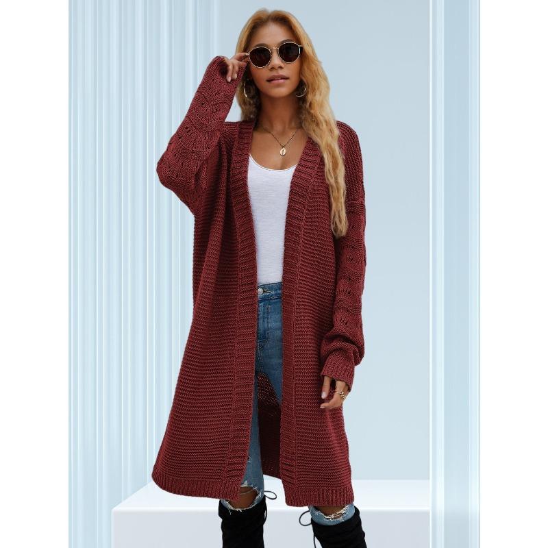 

осень зима длинный свитер кардиган повседневный оверсайз однотонный женский вязаный кардиган средней длины пальто для женщин V-образный вырез свитера M