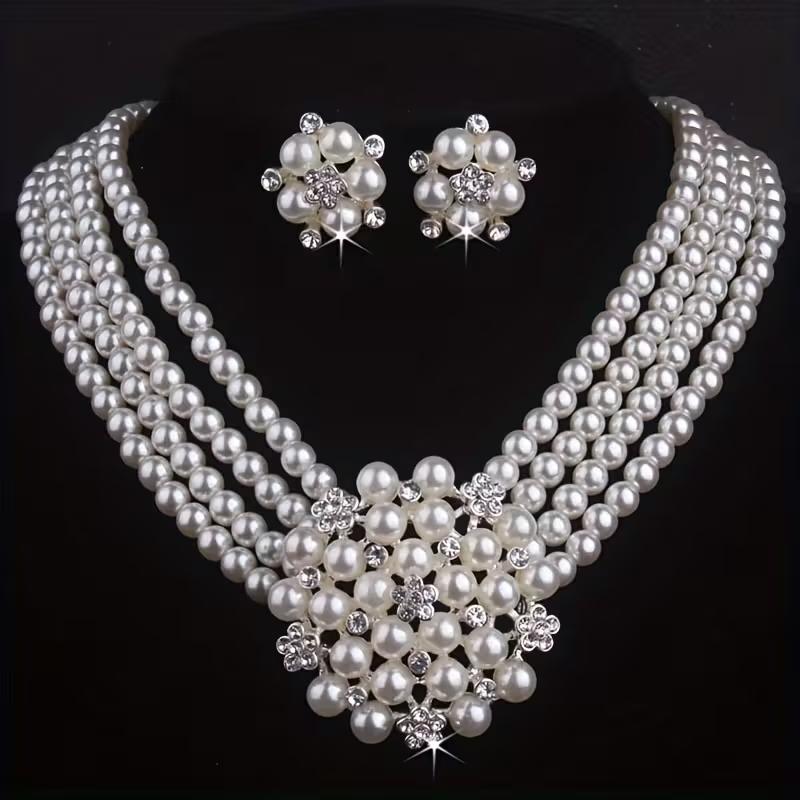 

Gorgeous Bridal Jewelry Set Atmospheric Luxury Necklace & Earrings For Weddings & Performances Christmas Halloween Gifts