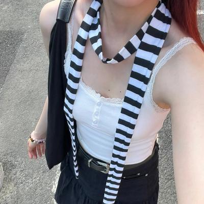 Harajuku Punk Retro Dlouhá Tenká Úzká Pásková Šála Módní Šedá Červená Černá Pruhovaná Pletená Šála Zima Teplá Neformální Streetwear