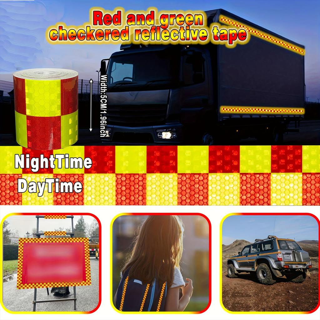 Reflective Sticker Square Grid Checkered Pattern Reflector Tape Red Yellow Fluorescent White Reflect Film For Truck Car Road